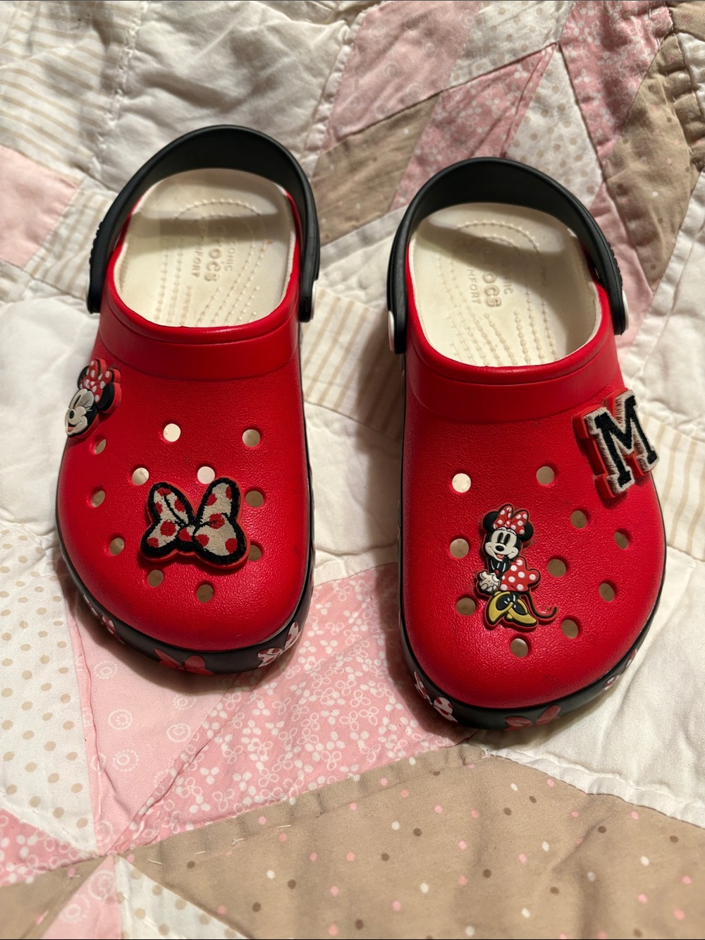 Kids Red Croc Minnie Mouse Clog Shoes with Black Strap Size 12 LIGHT UP